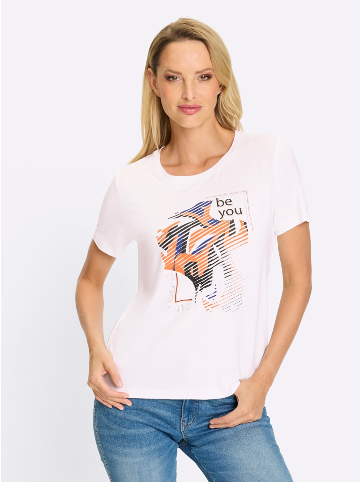 

Рубашка с круглым вырезом белого и королевского синего цветов Heine