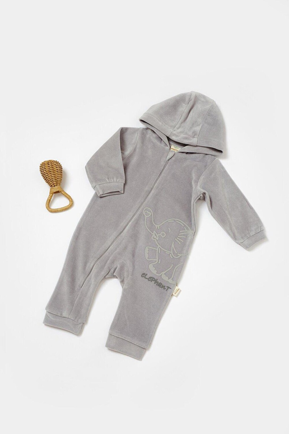 

Бархатный комбинезон на молнии с капюшоном BabyCosy Organic Wear, серый