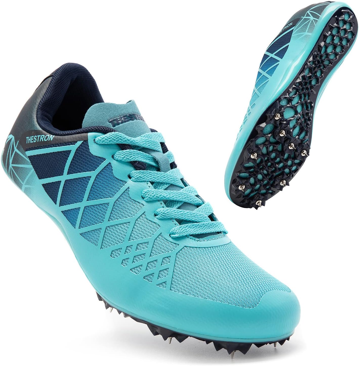 

Профессиональные шипованные кроссовки THESTRON для легкой атлетики для мужчин, женщин и детей, дышащие, для соревнований, прыжков, спринта и бега, небесно-голубой