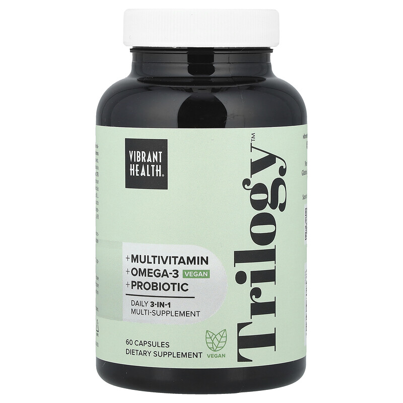 

Vibrant Health, Trilogy , комплексная добавка 3 в 1 для ежедневного приема, веганский продукт, 60 капсул