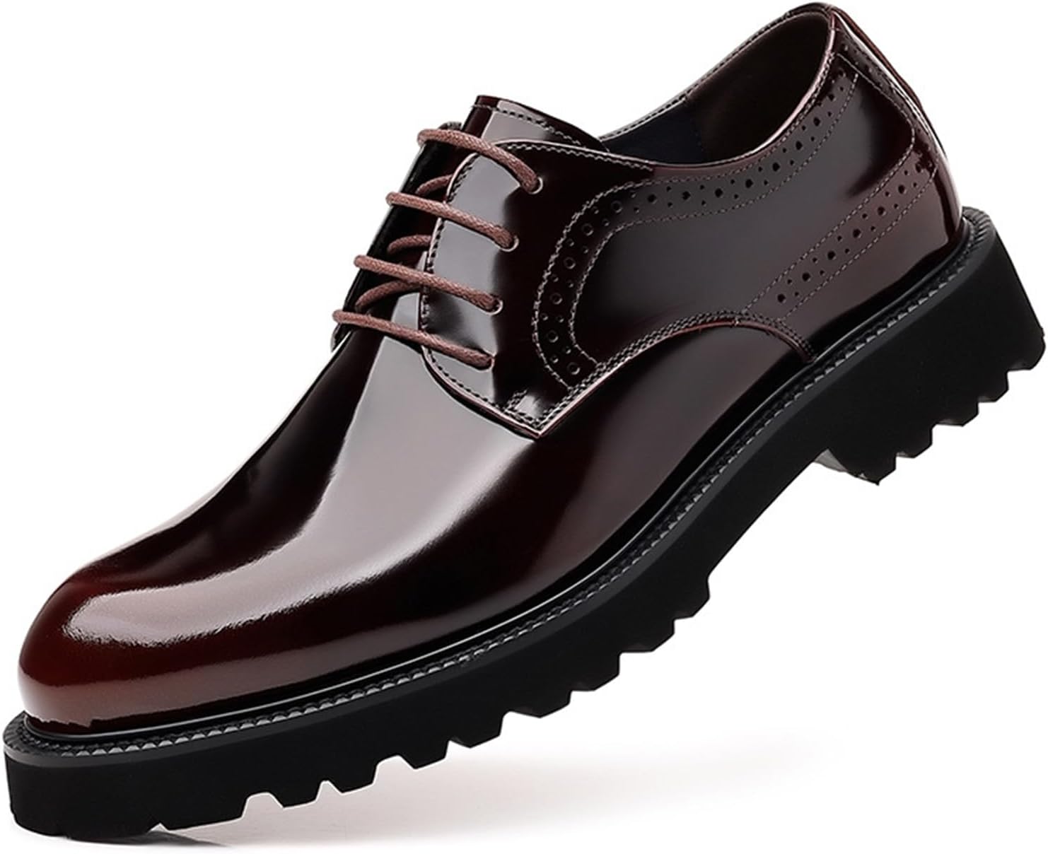 

Мужские оксфорды броги на шнуровке из лаковой кожи, удобные туфли с круглым носком, массивной платформой, формальные, с противоскользящей подошвой, деловые туфли дерби Galonfulty, коричневый