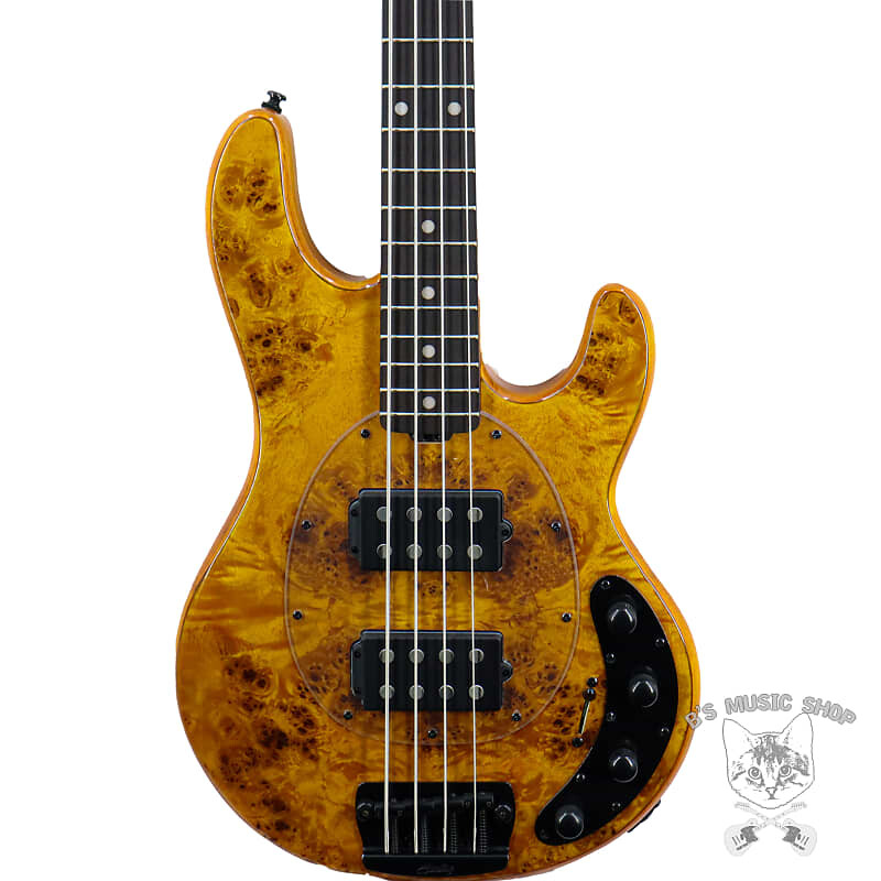 

Басс гитара Sterling by Music Man StingRay 5 HH RAY35HH Poplar Burl in Amber w/Gig Bag