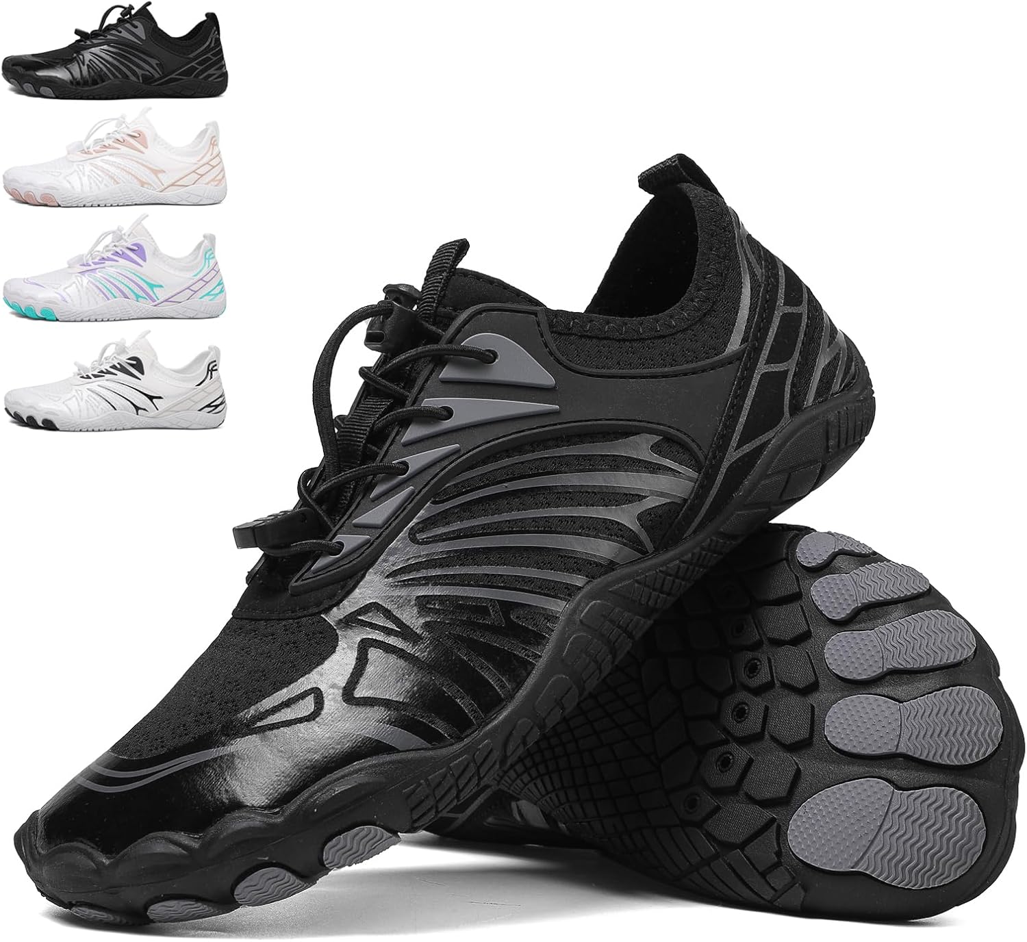 

Кроссовки для бега для женщин и мужчин, противоскользящие, с широким носком, водонепроницаемые, быстросохнущие, с нулевым перепадом, для трейлов Waiwaigo, черный/серый