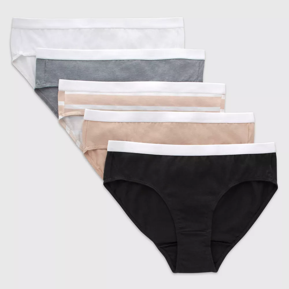 

Хлопковые трусы-хипстеры Hanes Girls' 5pk Originals, цвет Black/Beige/White