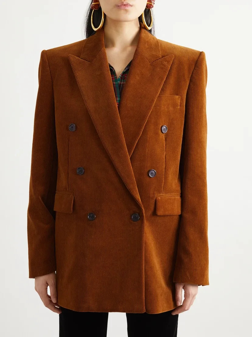 Двубортный пиджак из хлопкового вельвета SAINT LAURENT, красный — фото 3