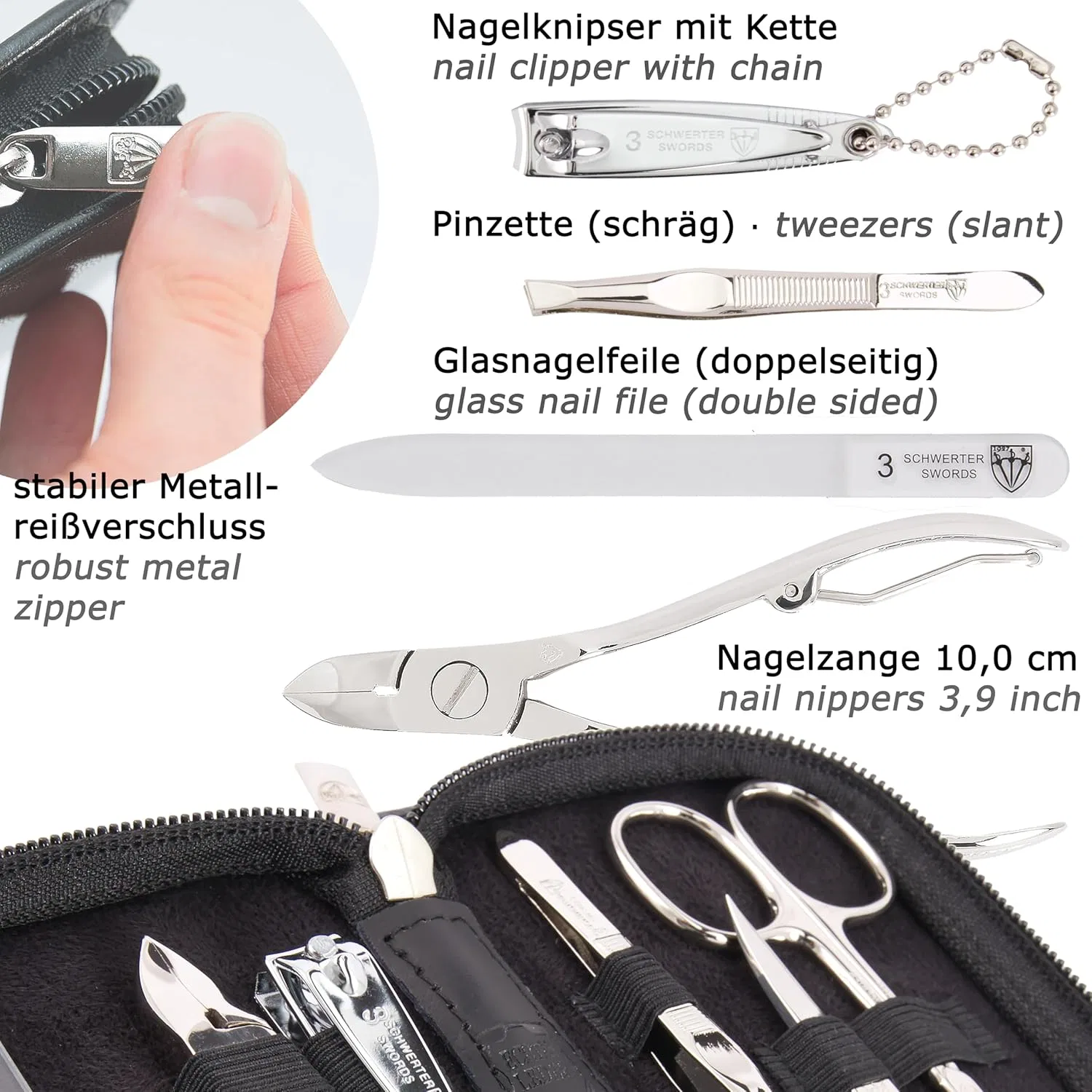 Эксклюзивный набор для маникюра и педикюра из 6 предметов от THREE SWORDS Drei Schwerter, Black - Genuine Leather — фото 3
