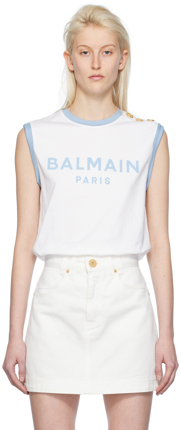 

Белая майка с тремя пуговицами Balmain