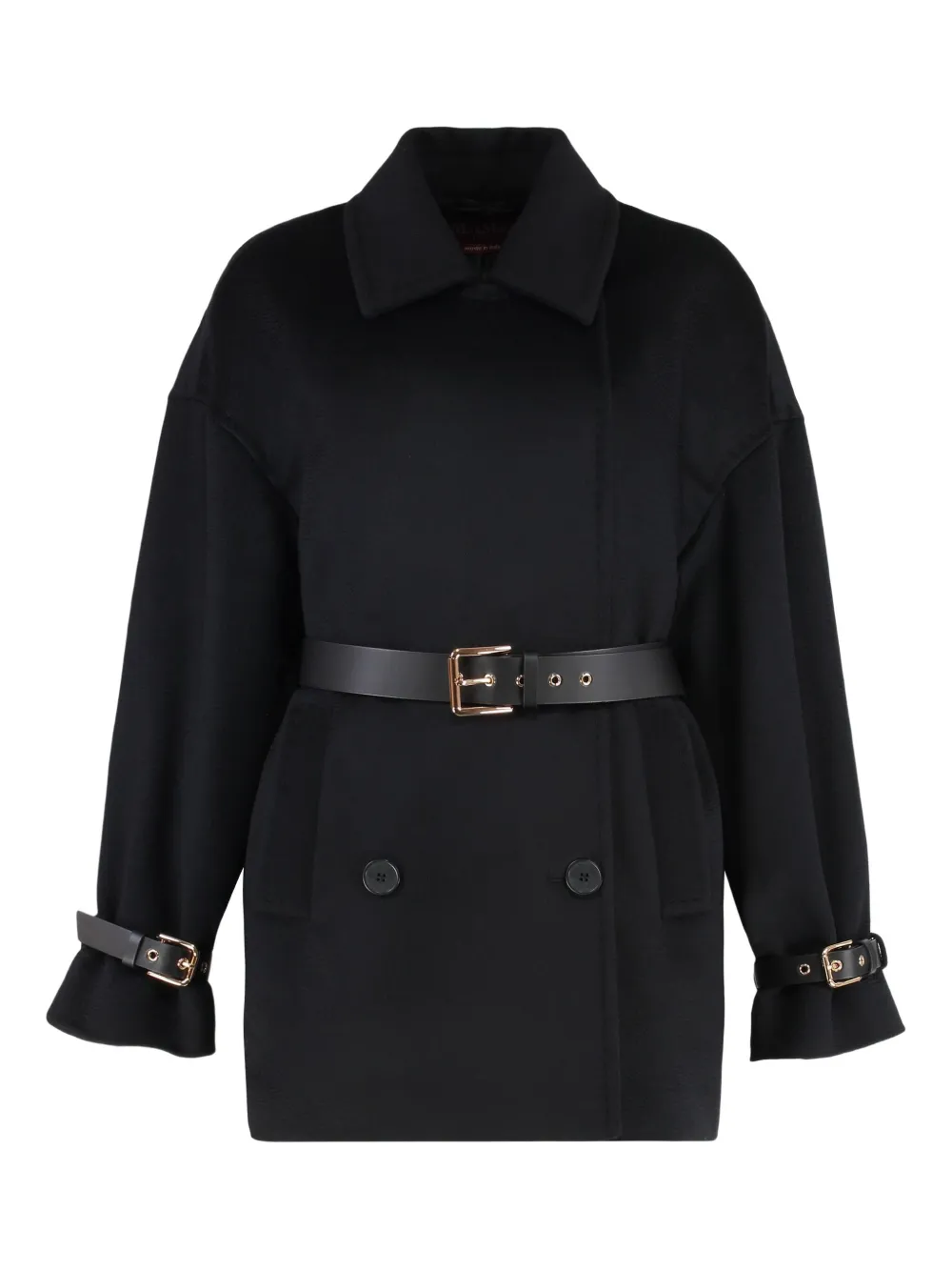 

Двубортный пиджак с поясом MAX MARA, черный