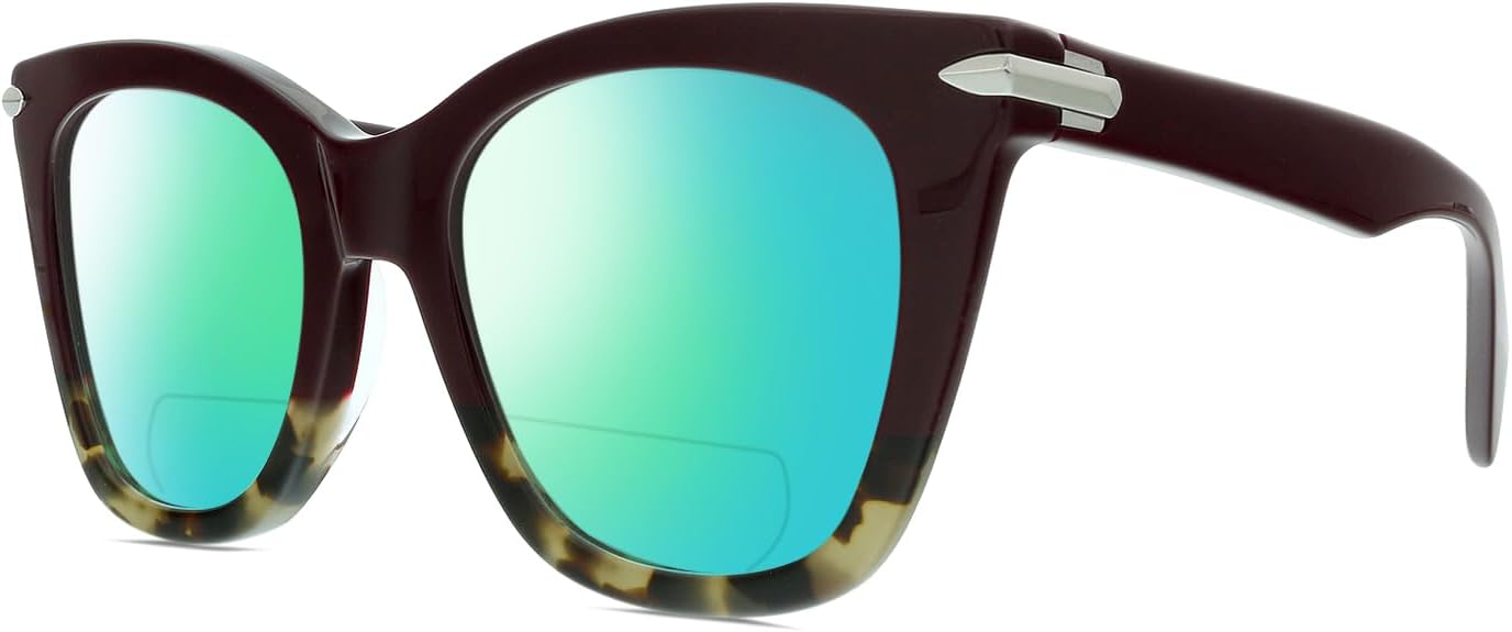 

Солнцезащитные очки Calabria RNB 1029 Cat Eye Polarized BIFOCAL, бордово-красные, в оправе «гавана», серебристые, модные, для чтения, Burgundy Red Havana Tortoise/Green Mirror Lens