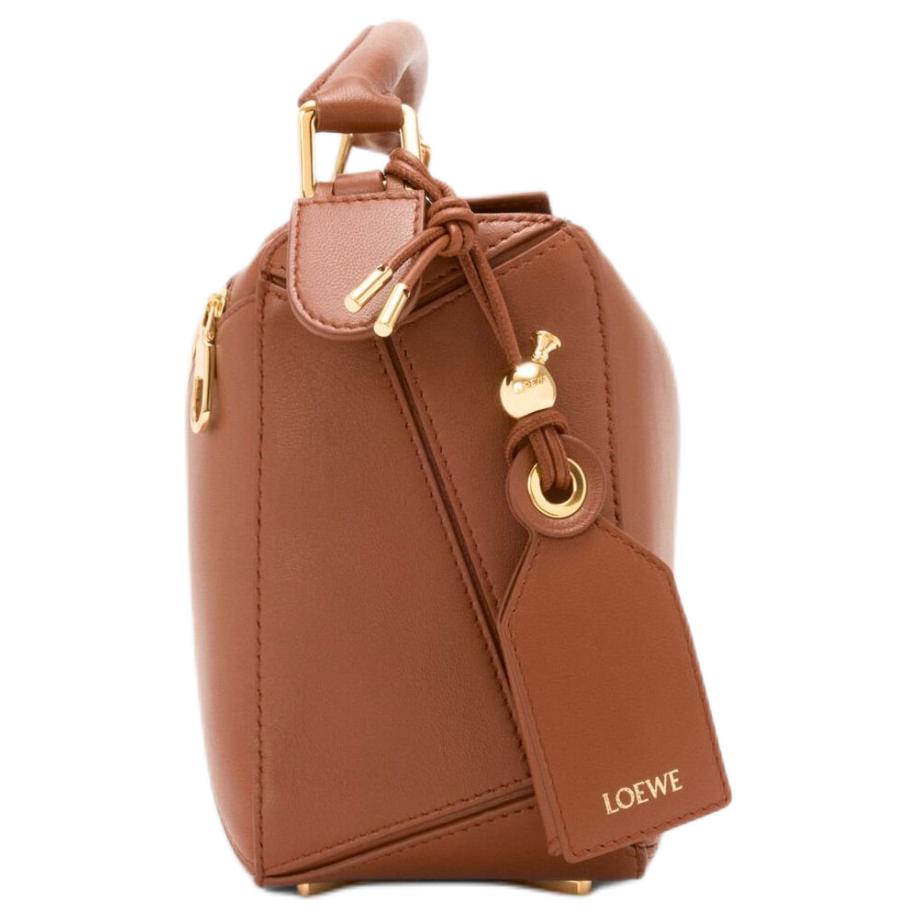 LOEWE Пазл из овчины наплечная сумка через плечо маленькая женская коричневая — фото 4
