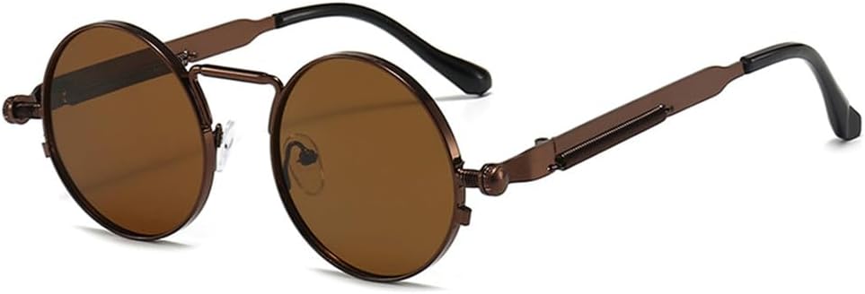 

Мужские солнцезащитные очки, женские солнцезащитные очки в стиле ретро-панк, круглая металлическая оправа, цветные линзы, модные очки для вождения, защита от ультрафиолета UV400 KTUCN, Bronze Tea