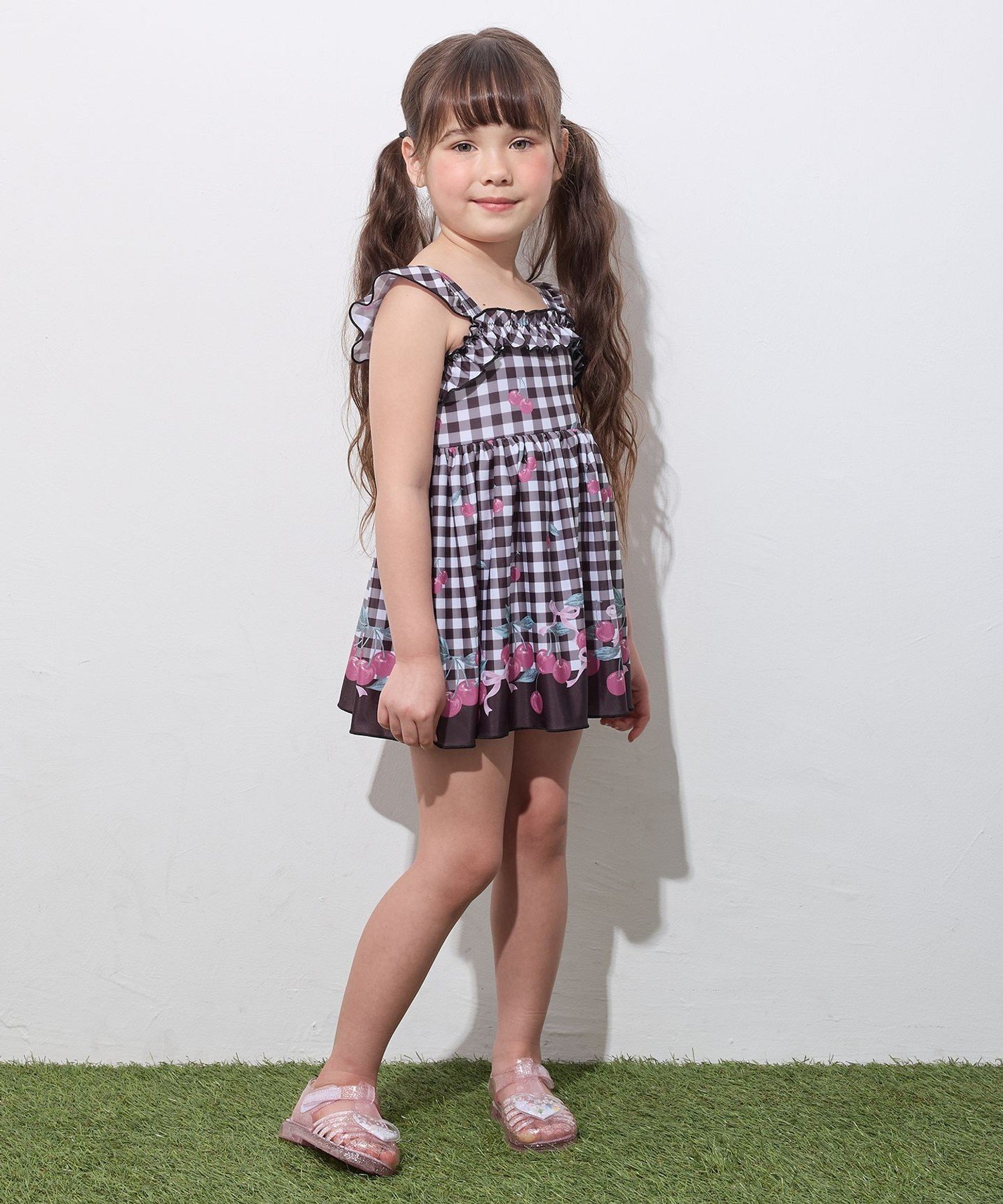 Слитный купальник в клетку с фруктовым принтом ANY KIDS, Black x Cherry [305] — фото 4