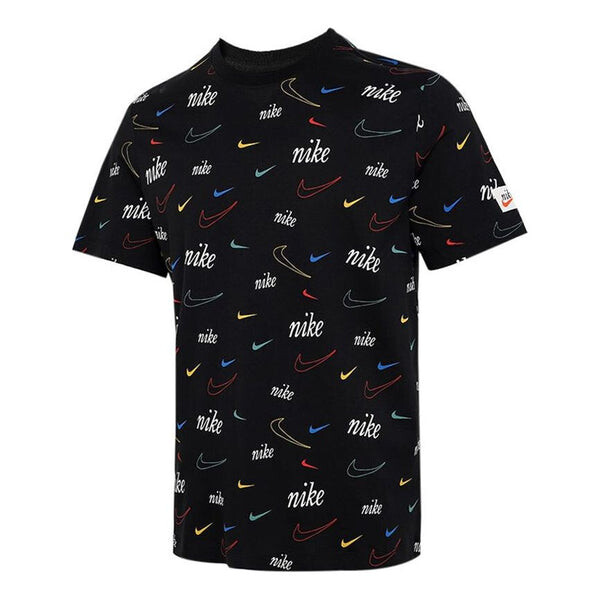 

Футболка Men's Nike Logo Full Print Sports Training Short Sleeve Black T-Shirt, мультиколор