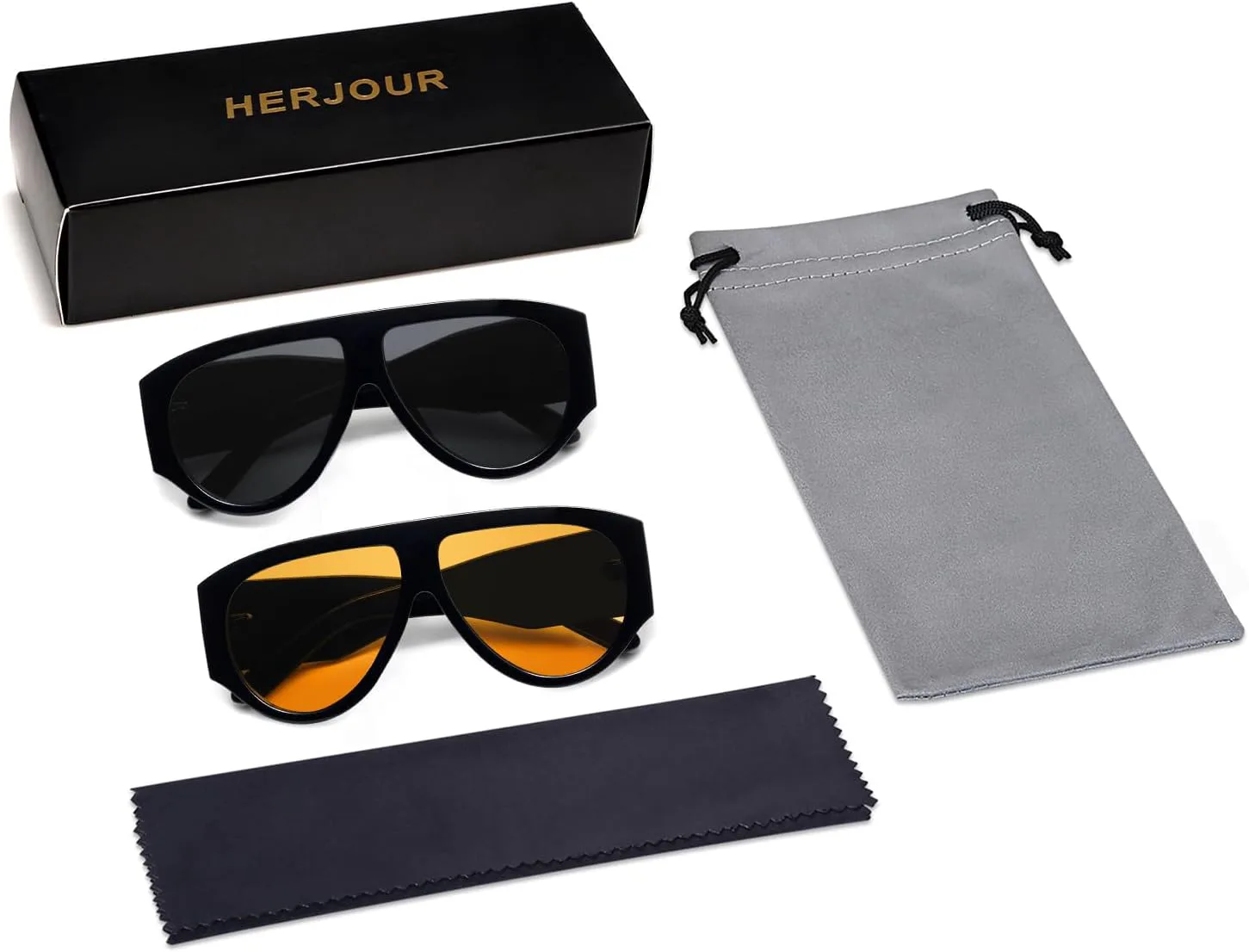 

Большие ретро-солнцезащитные очки-авиаторы для женщин и мужчин, классические винтажные солнцезащитные очки 70-х годов AR82227 HERJOUR, Deep Black+bright Yellow