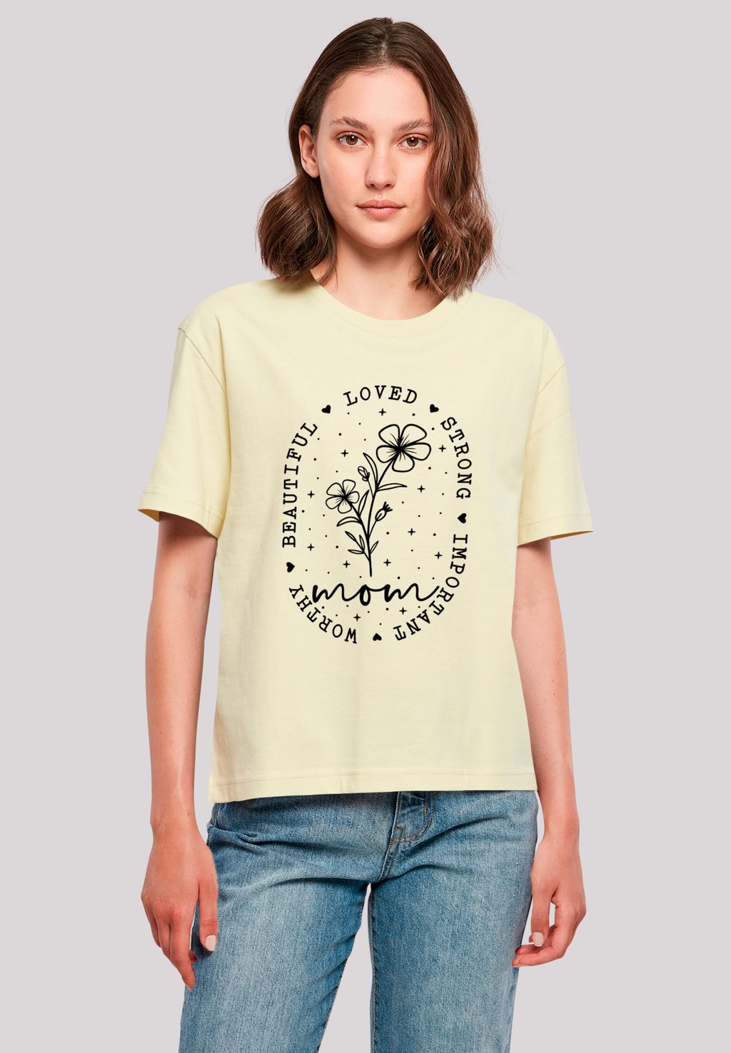 

Футболка с принтом MOTHERS DAY BLACK ART FOR MOM BEST MOM EVER F4NT4STIC, светло-желтый