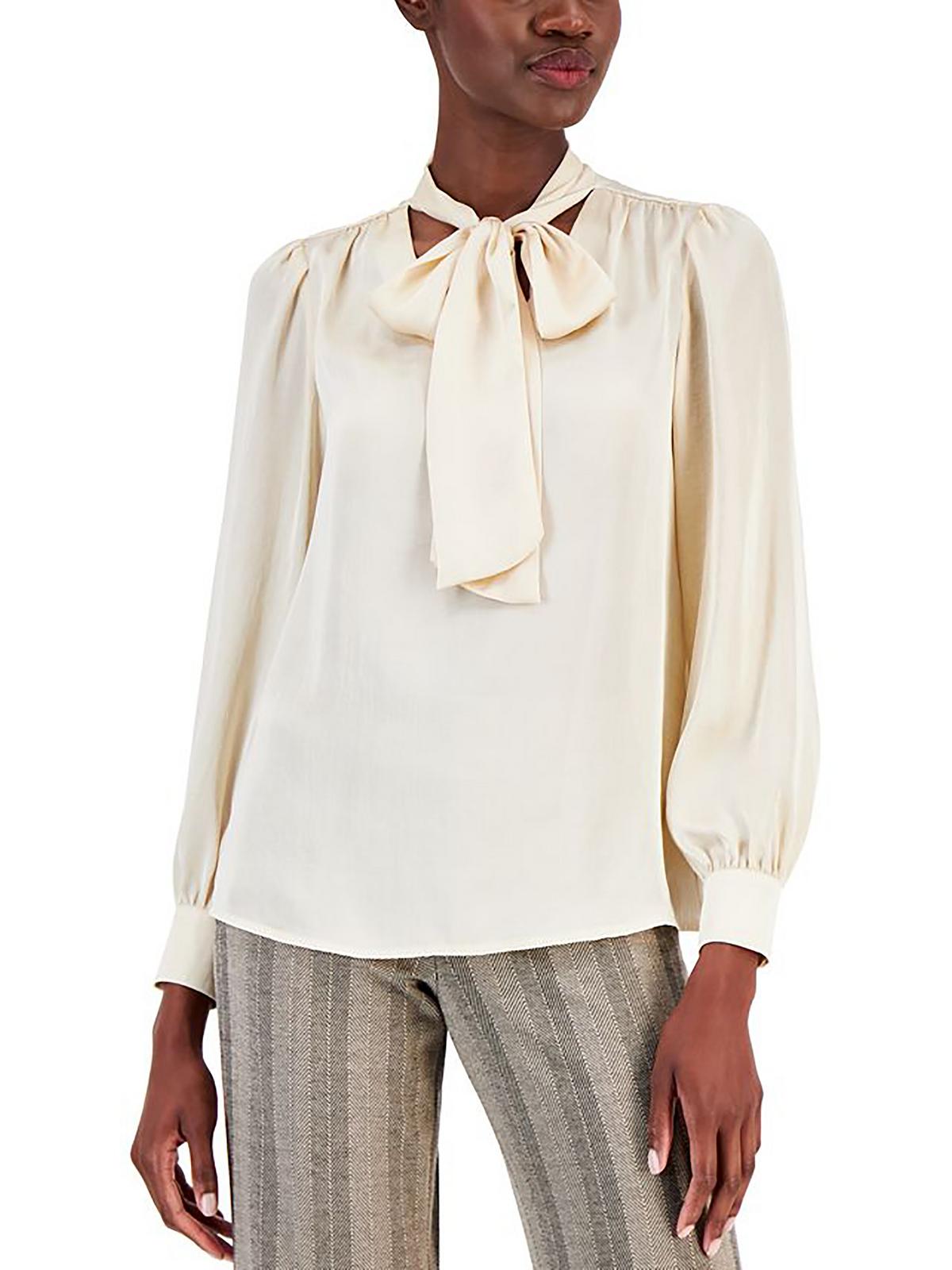 

Женская атласная блузка с завязкой на шее Anne Klein, цвет crema