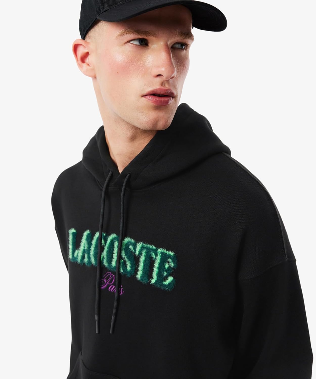 Мужская толстовка Lacoste с логотипом бренда Shaggy. Толстовка с капюшоном, черный — фото 3