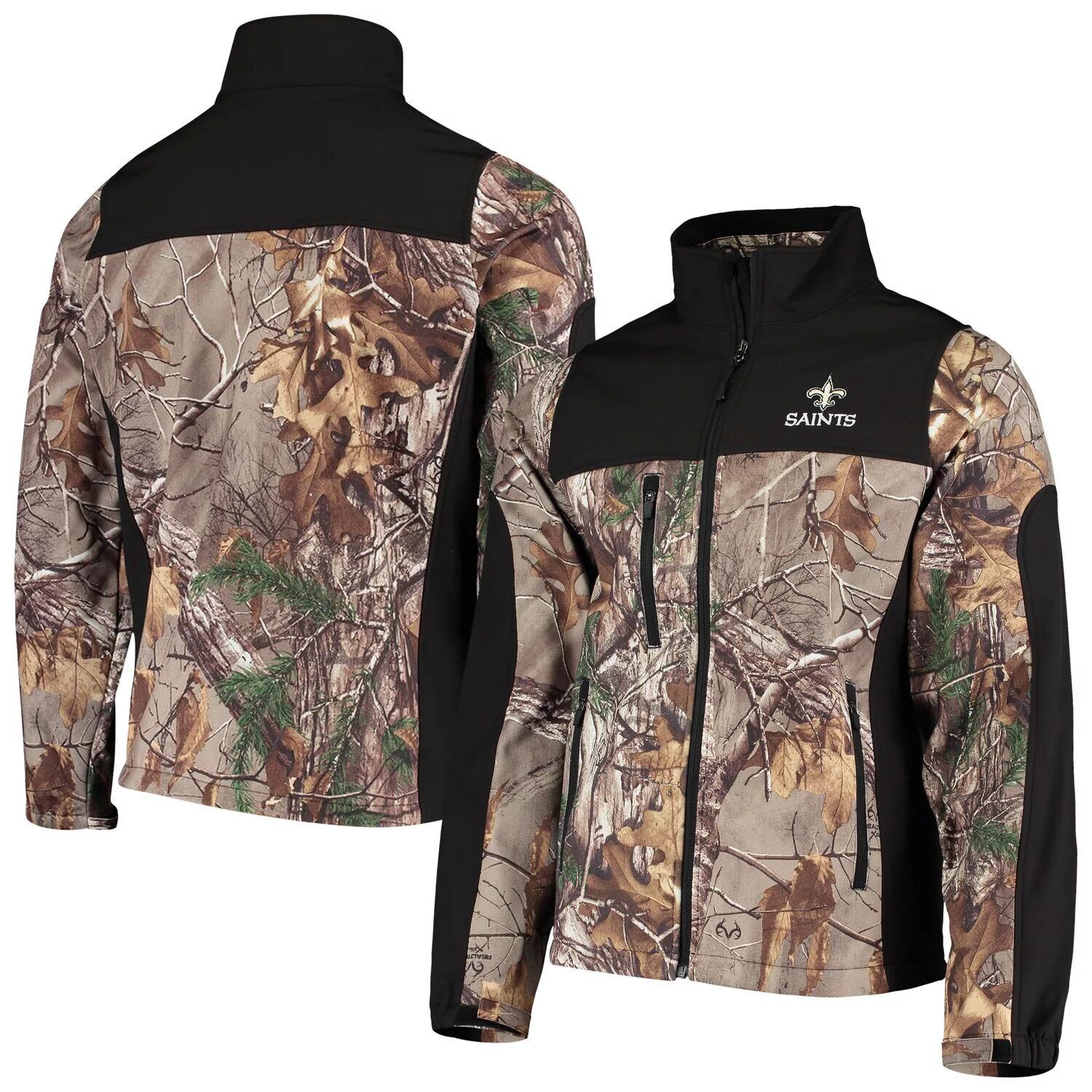 

Мужская куртка Dunbrooke Realtree Camo/Black New Orleans Saints Circle Hunter софтшелл на молнии во всю длину