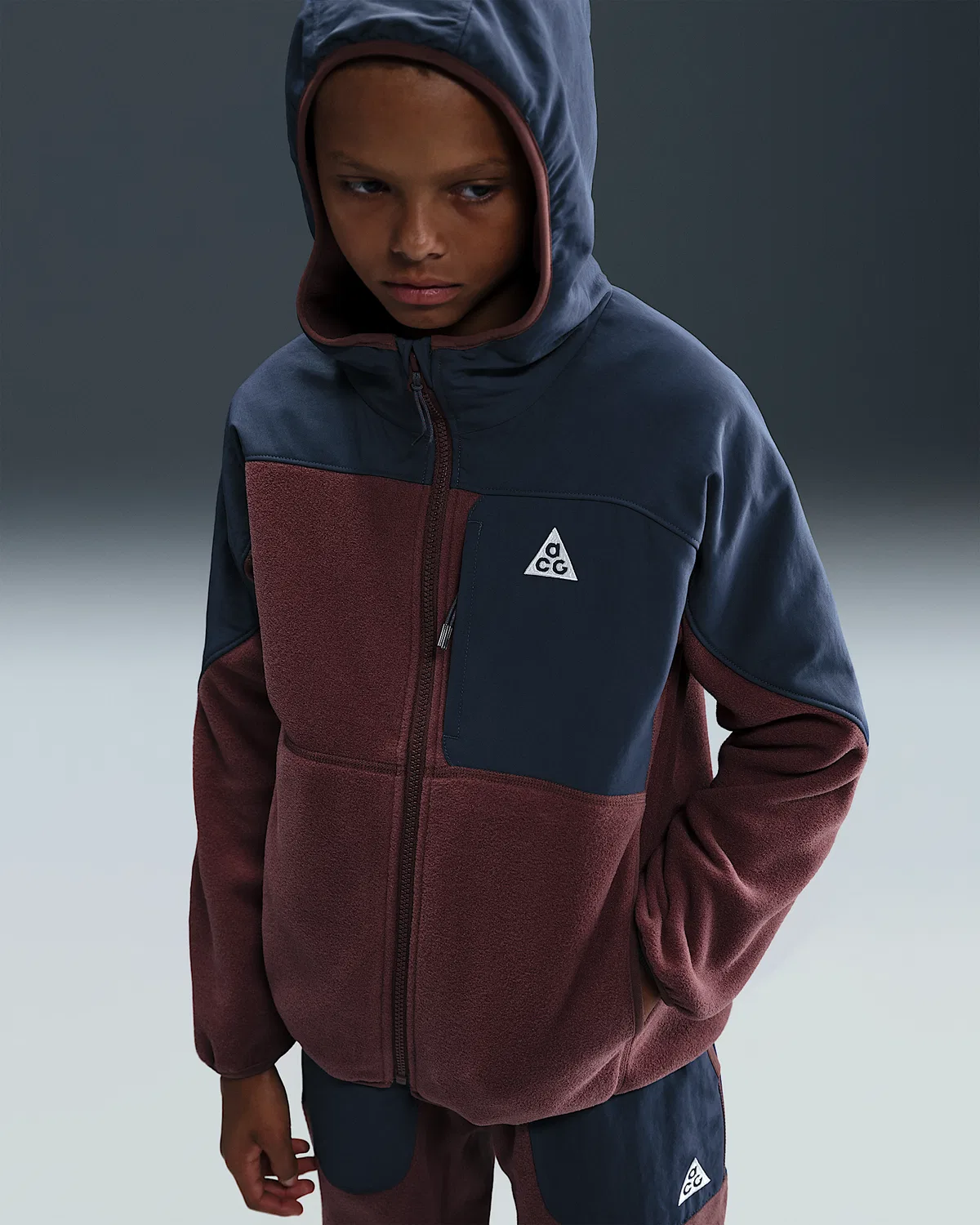 Детская флисовая кофта Polartec® на молнии Nike ACG "Wolf Tree", Red Sepia/Thunder Blue/Summit White — фото 3