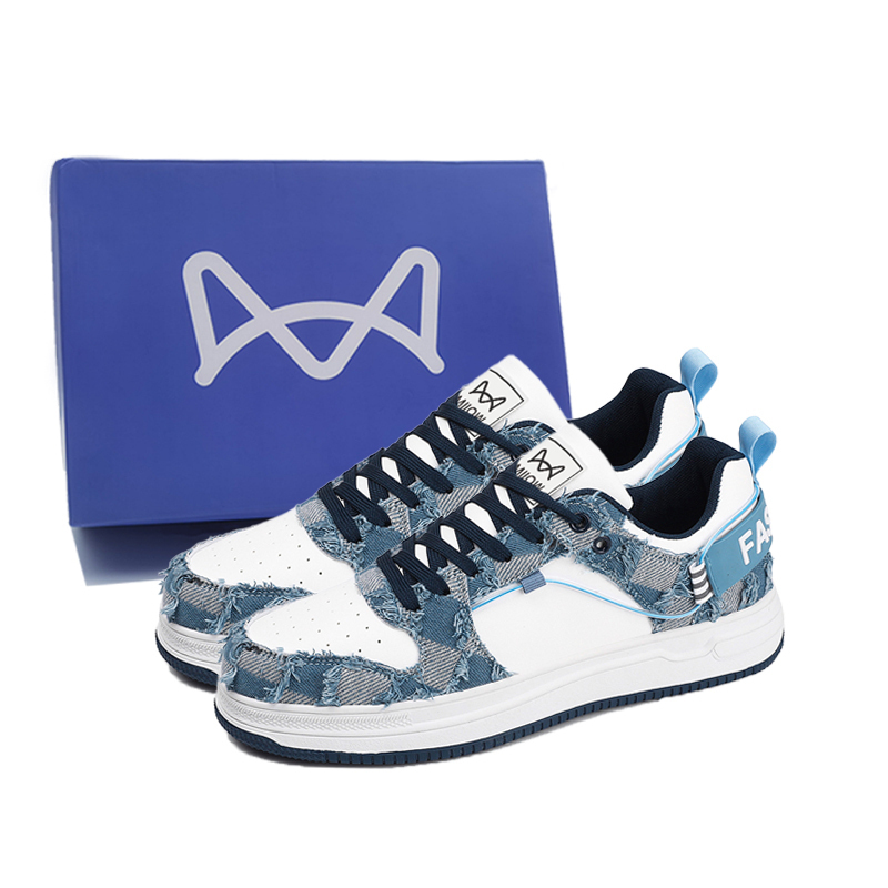 

MIIOW Антискользящие износостойкие низкие скейтерские кроссовки мужские бело-синие [Коробка], цвет White Blue[Box]