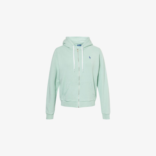 

Толстовка с логотипом, вышитым на флисе, на молнии, хлопковая Polo Ralph Lauren, цвет essex green