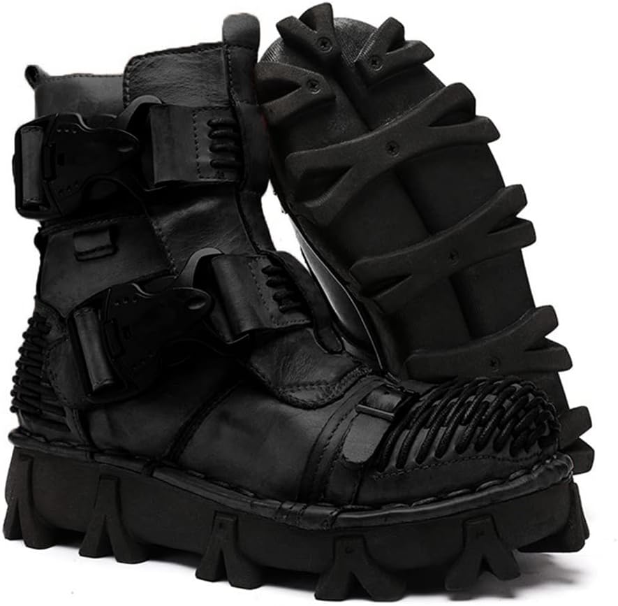 

Мужские кожаные ботинки в винтажном стиле, тактические военные походные ботинки на шнуровке, модные кожаные ботинки средней высоты Hfuhlk, черный