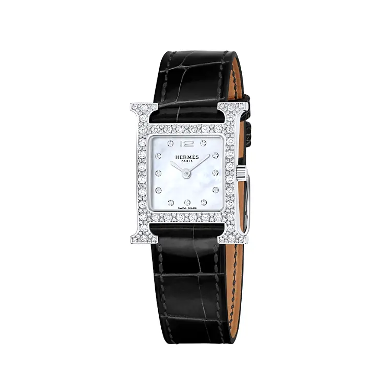 Наручные часы Quartz Movement с ремешком из крокодиловой кожи 25mm, циферблат Mother of Pearl, женские часы HERMES, белый dial — фото 2