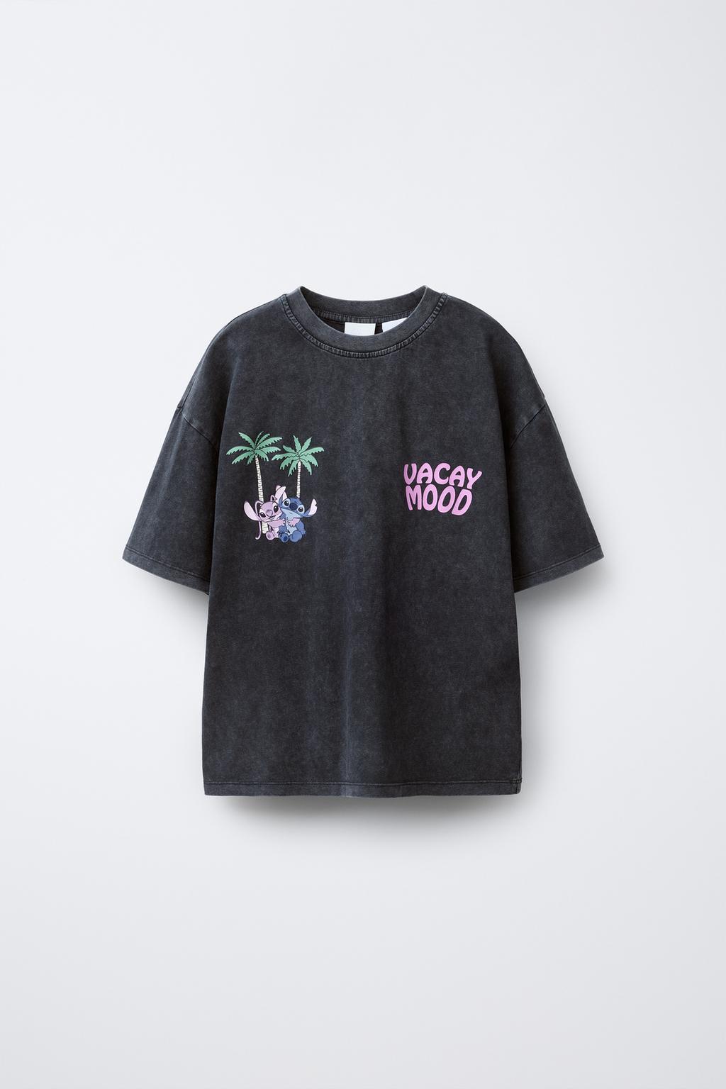

Футболка с эффектом стирки stitch & angel disney ZARA, антрацитовый серый