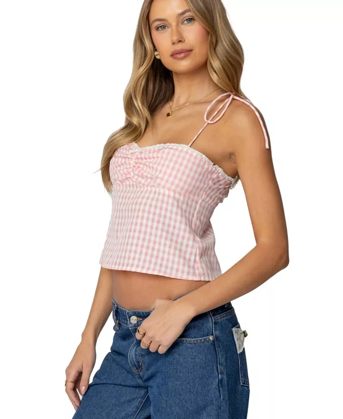 

Женский топ Billie Open Tie Back в клетку Edikted, розовый