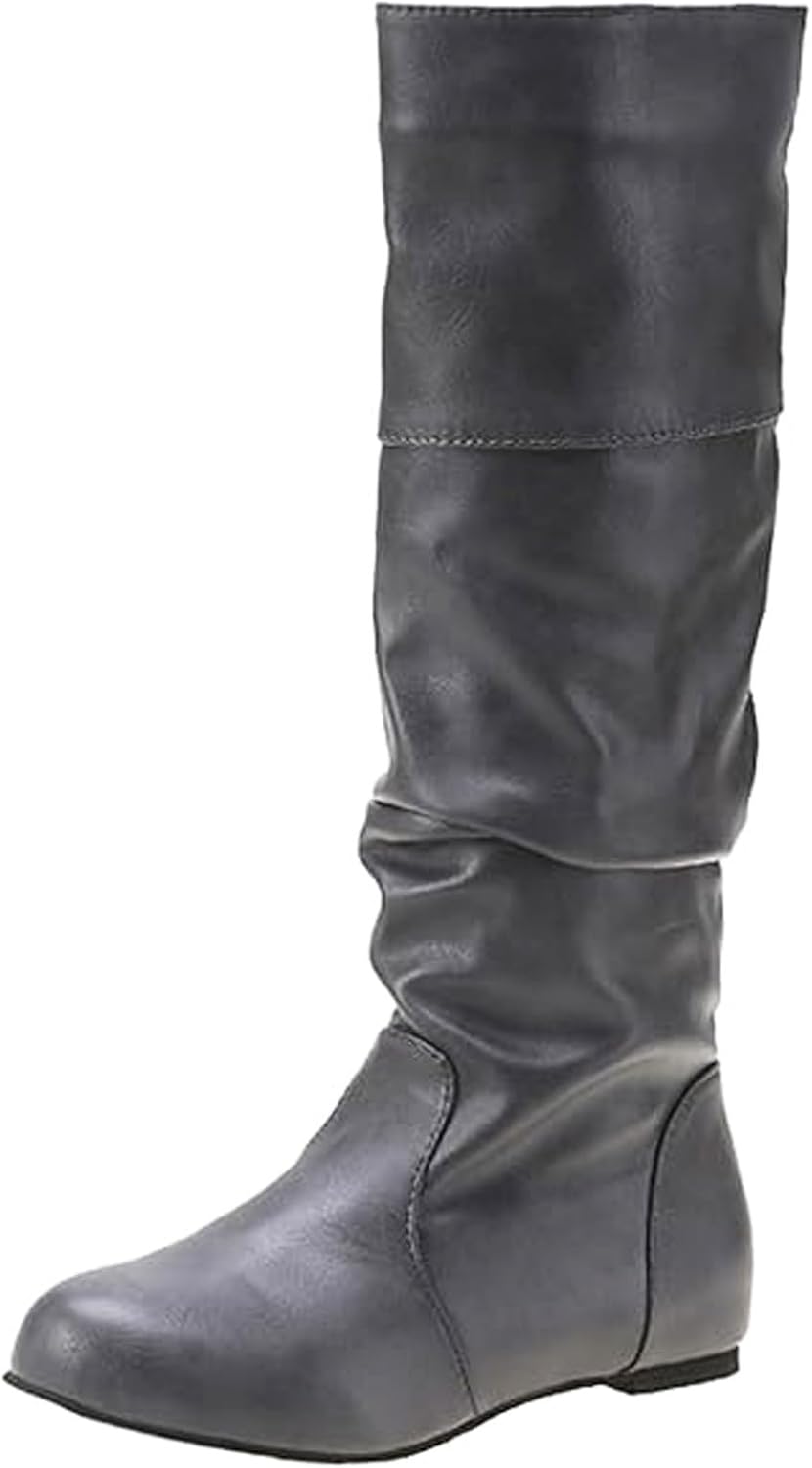 

Женские свободные ботфорты до колена из искусственной кожи, средние голенища, сборка, круглый носок, низкий каблук, на молнии, плоские удобные ботинки для езды, боевые ботиночки Baxtayel, Multicolor 07