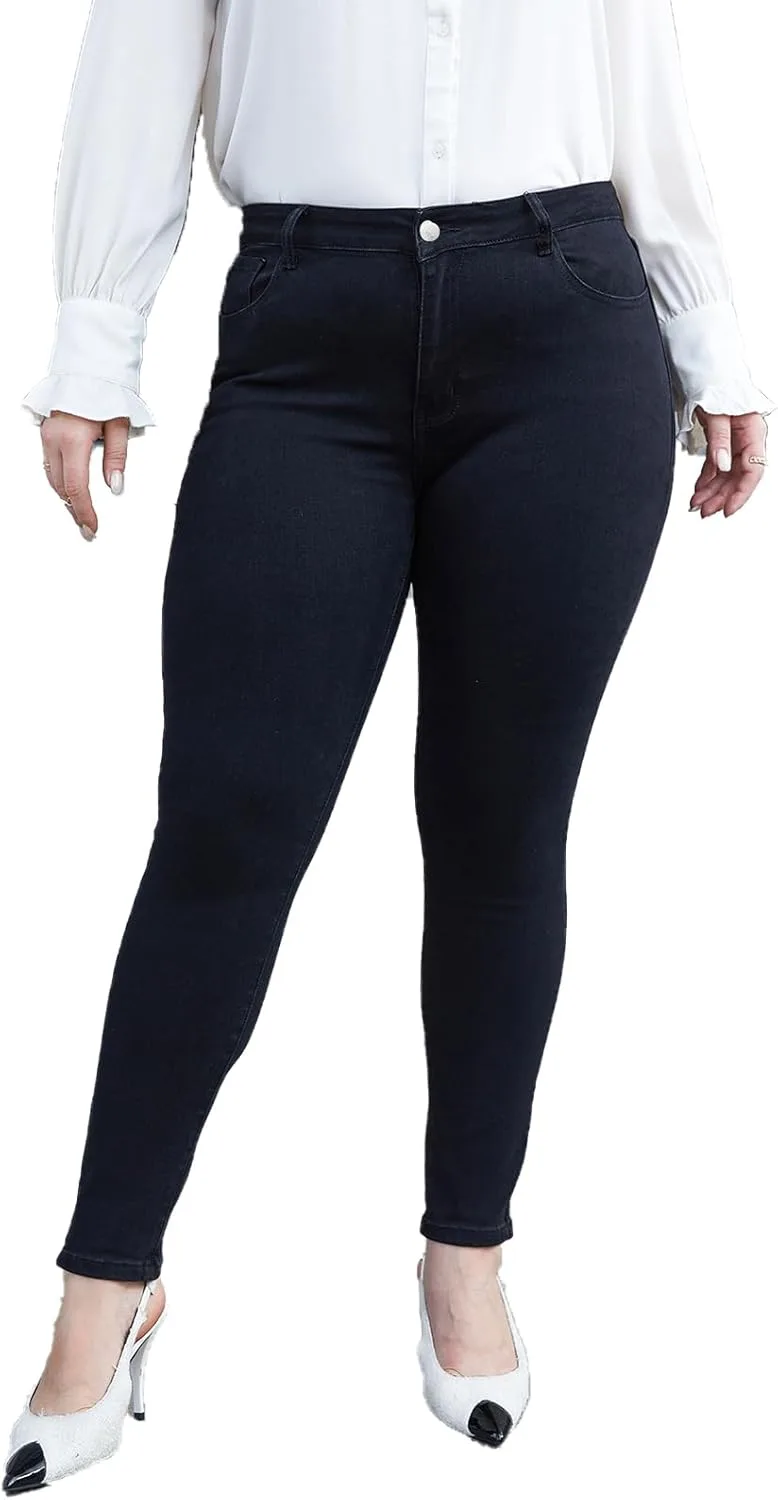 

Плюс сайз скинни джинсы для женщин, высокий пояс, стрейч LEIJIJEANS