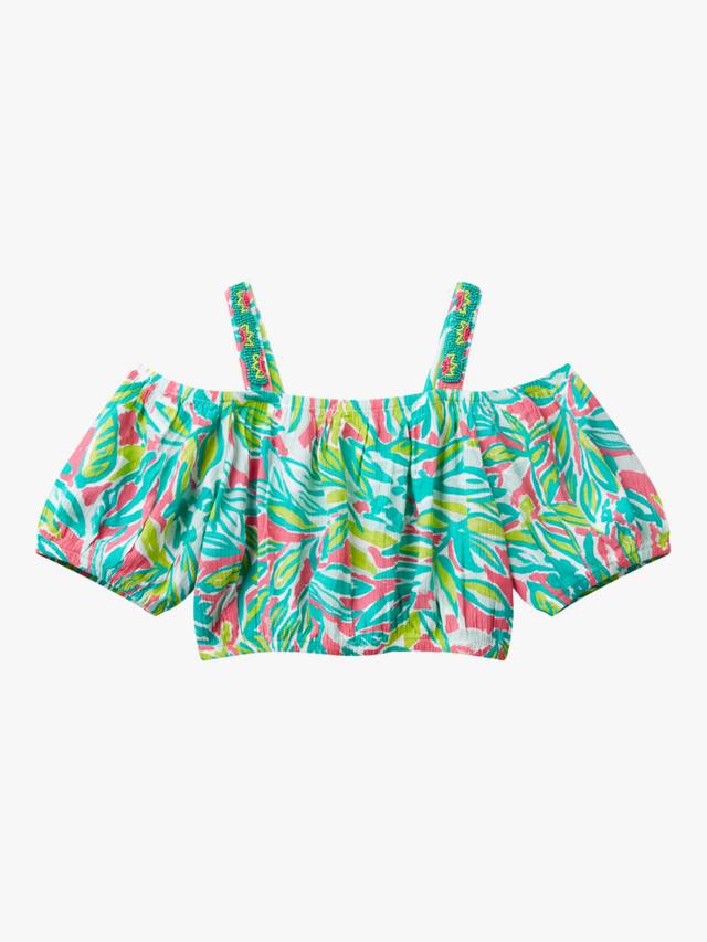 

Детский топ-кроп с бисером и тропическим принтом на одно плечо Benetton, Multicolor