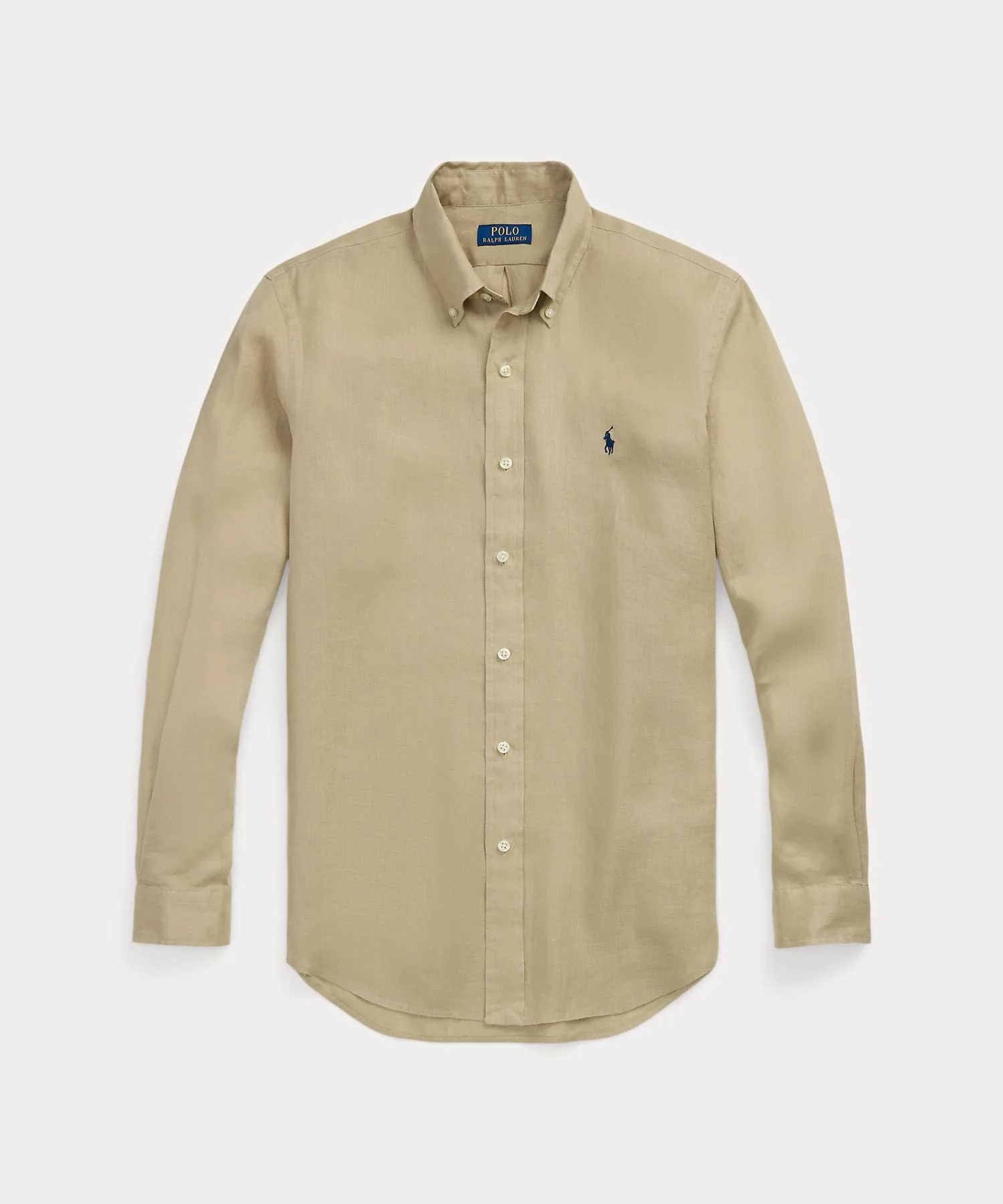 Мужская рубашка из льна классического кроя с вышивкой лошади Polo Ralph Lauren коричневая — фото 2
