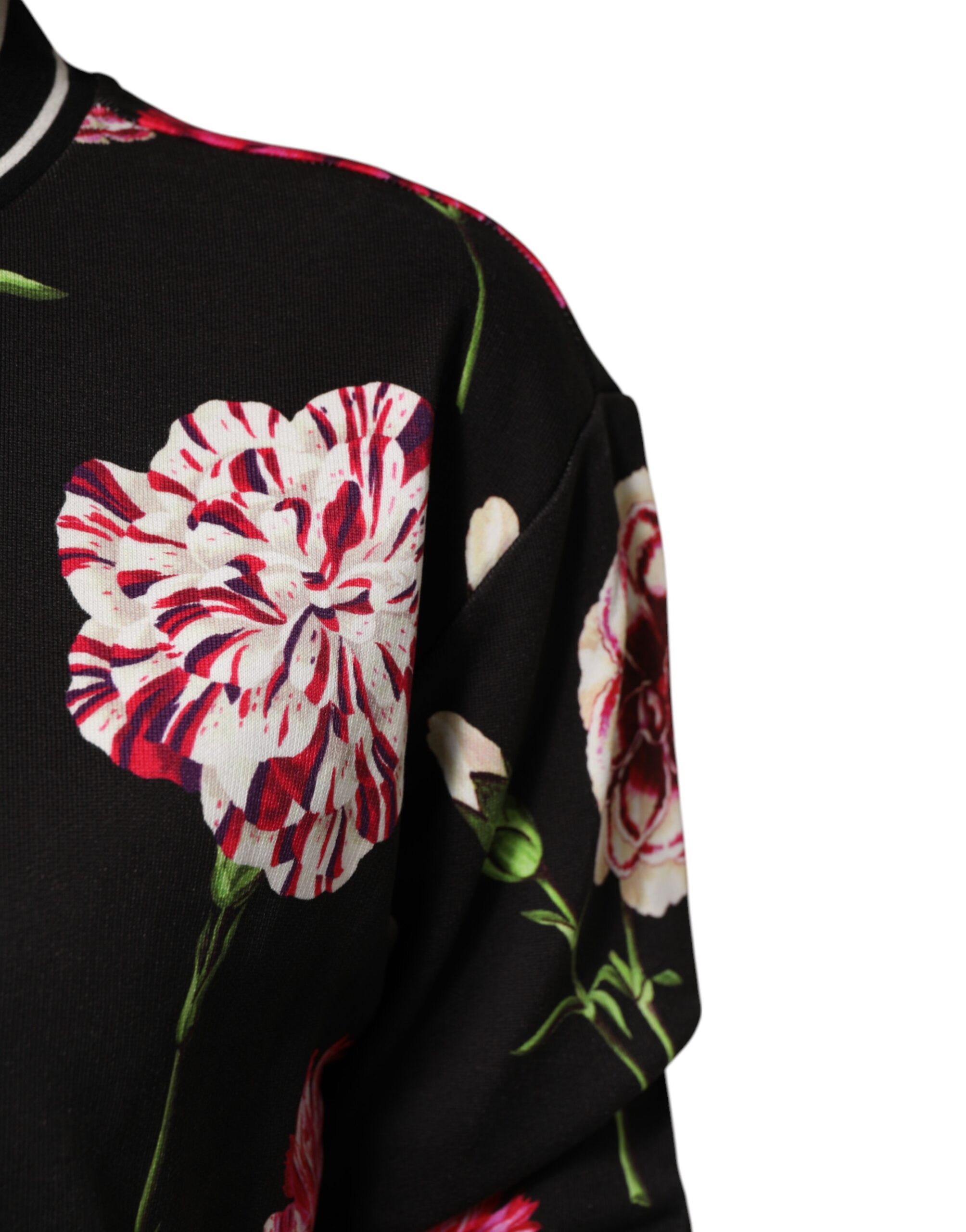 Черный хлопковый топ с цветочным принтом и короткими рукавами Dolce & Gabbana — фото 4