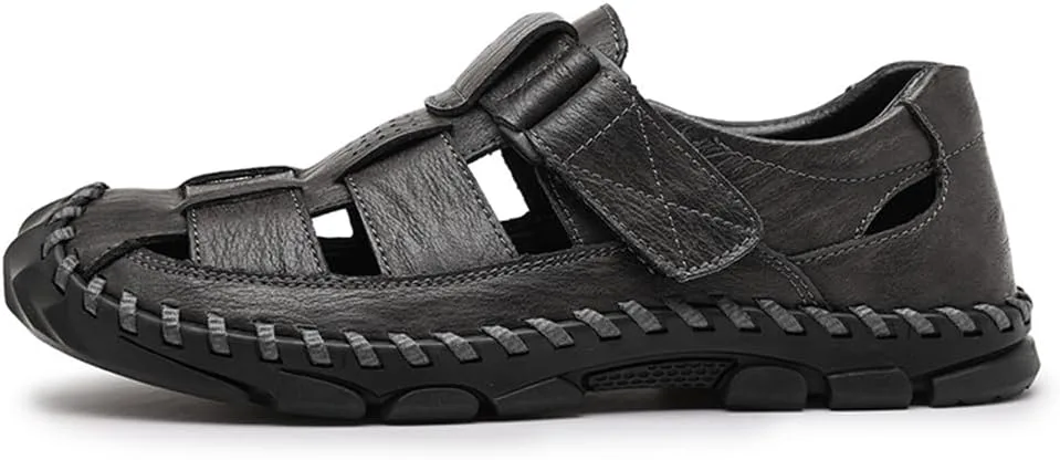 

Mens Leather Сандалии Outdoor Hiking Сандалии Waterproof Athletic Sports Сандалии Fisherman Beach Shoes Abborora, серый