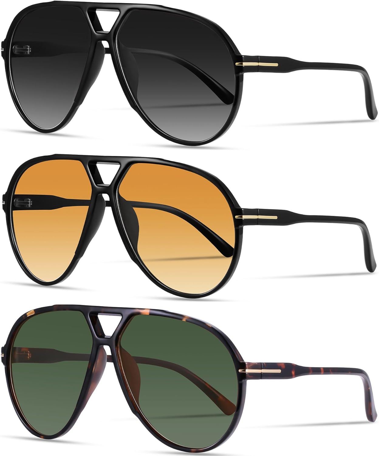 

Большие ретро-солнцезащитные очки-авиаторы для женщин и мужчин. Классический винтажный стиль 70-х. Солнцезащитные очки в крупной оправе YMRFW, 3pack (Black/Gradient Gray+black/Gradient Orange+tortoise/G15)