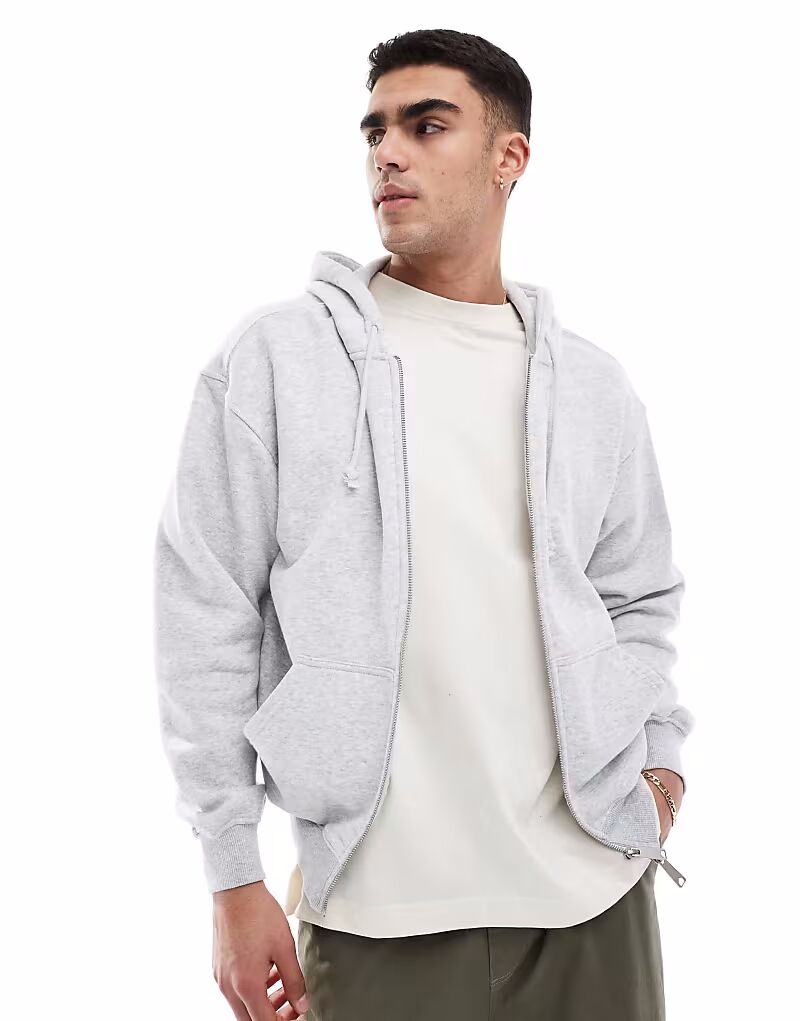 

Толстовка Cotton On Box Fit с капюшоном на молнии серо-мраморного цвета