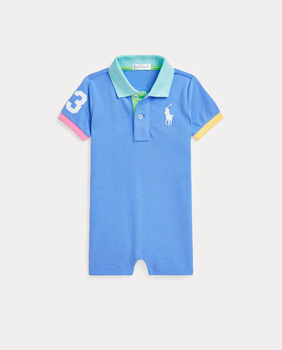 

Хлопковый комбинезон для мальчика с вырезом поло Polo Ralph Lauren, синий индиго