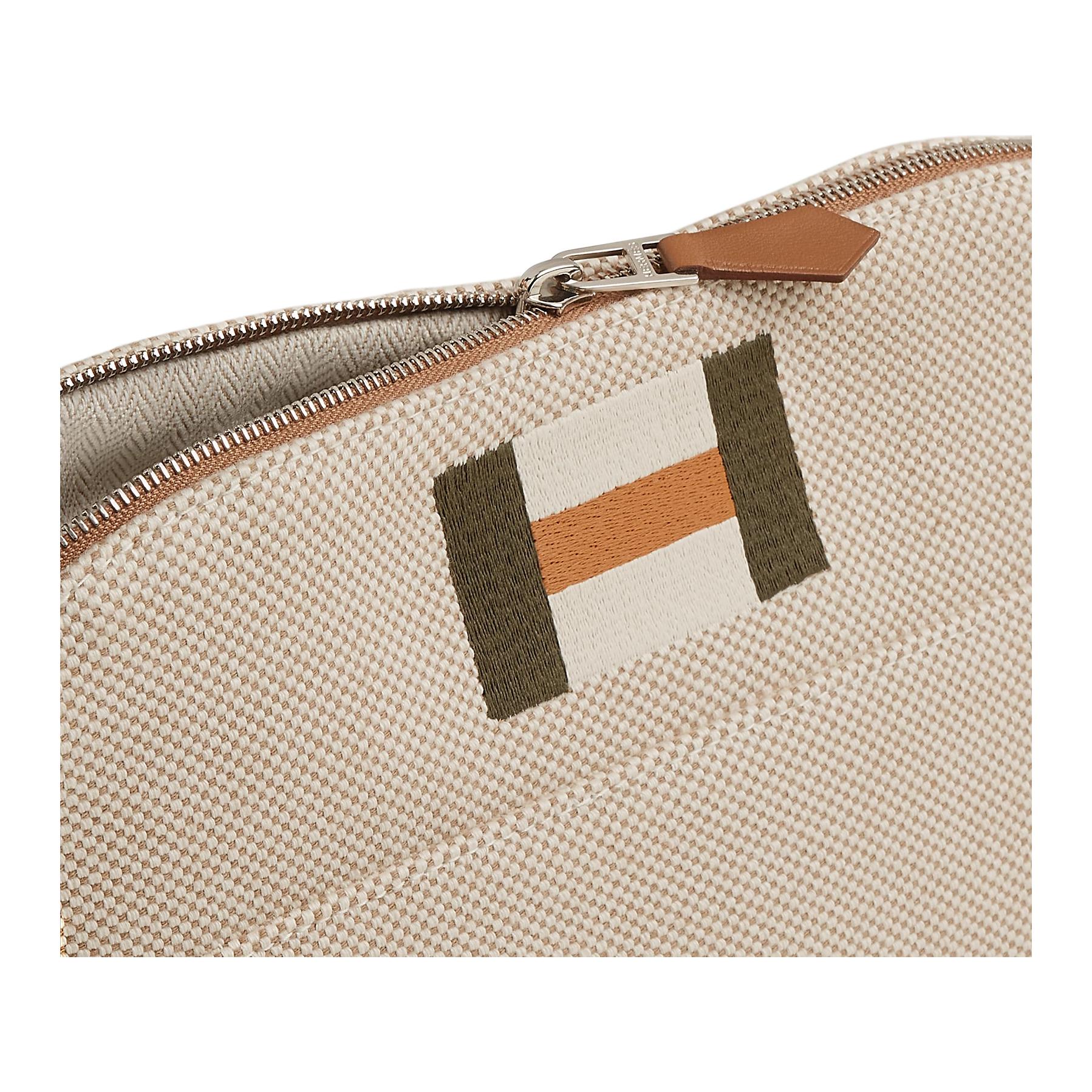 HERMES Косметичка из хлопка болайд средняя женская серая — фото 3