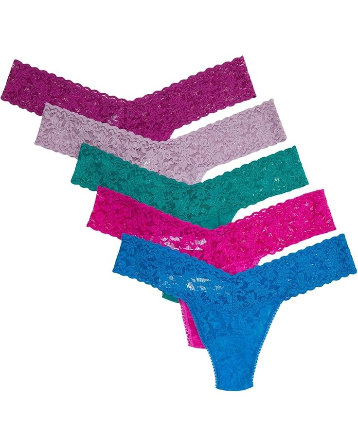 

Стринги Hanky Panky Signature Lace Low Rise Thong 5 Pack, цвет Pink Ruby/Sea Blue/Dark Teal/Bright Amethyst/Water Lily