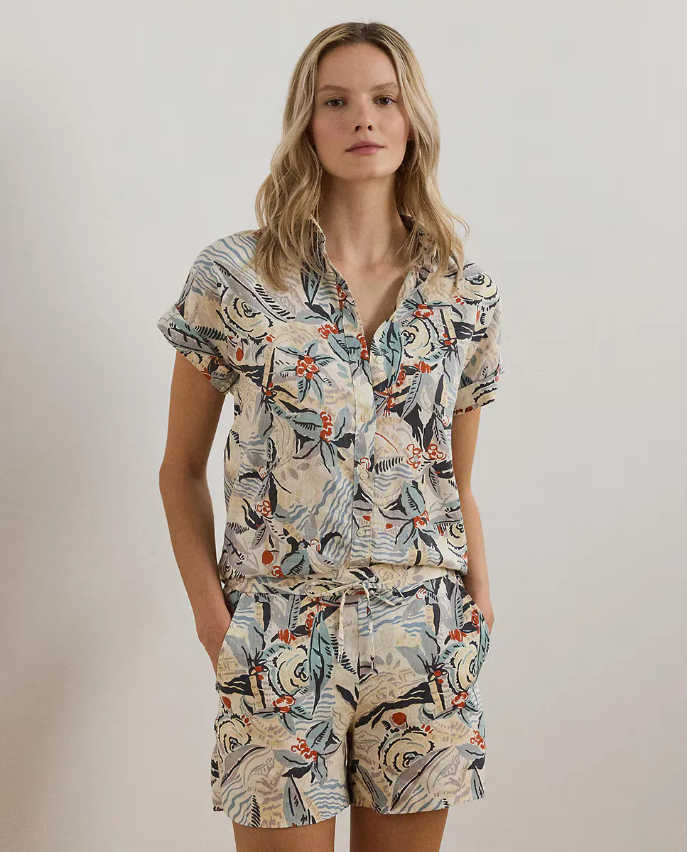 

Женская льняная рубашка с коротким рукавом Lauren Ralph Lauren, мультиколор