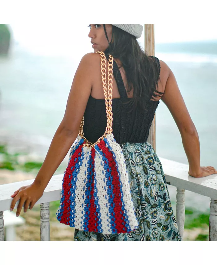 

Пляжная сумка St. Tropez Colette Macrame в красно-бело-синем цвете Brunna.co, красный