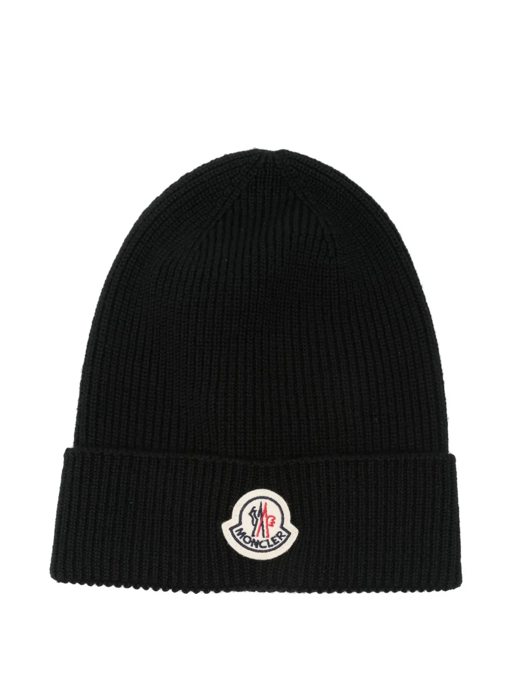

Шапка-бини с нашивкой-логотипом в рубчик MONCLER, черный