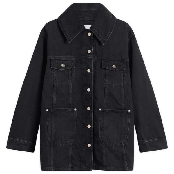 

Жесткая джинсовая куртка миди Ganni, черный washed