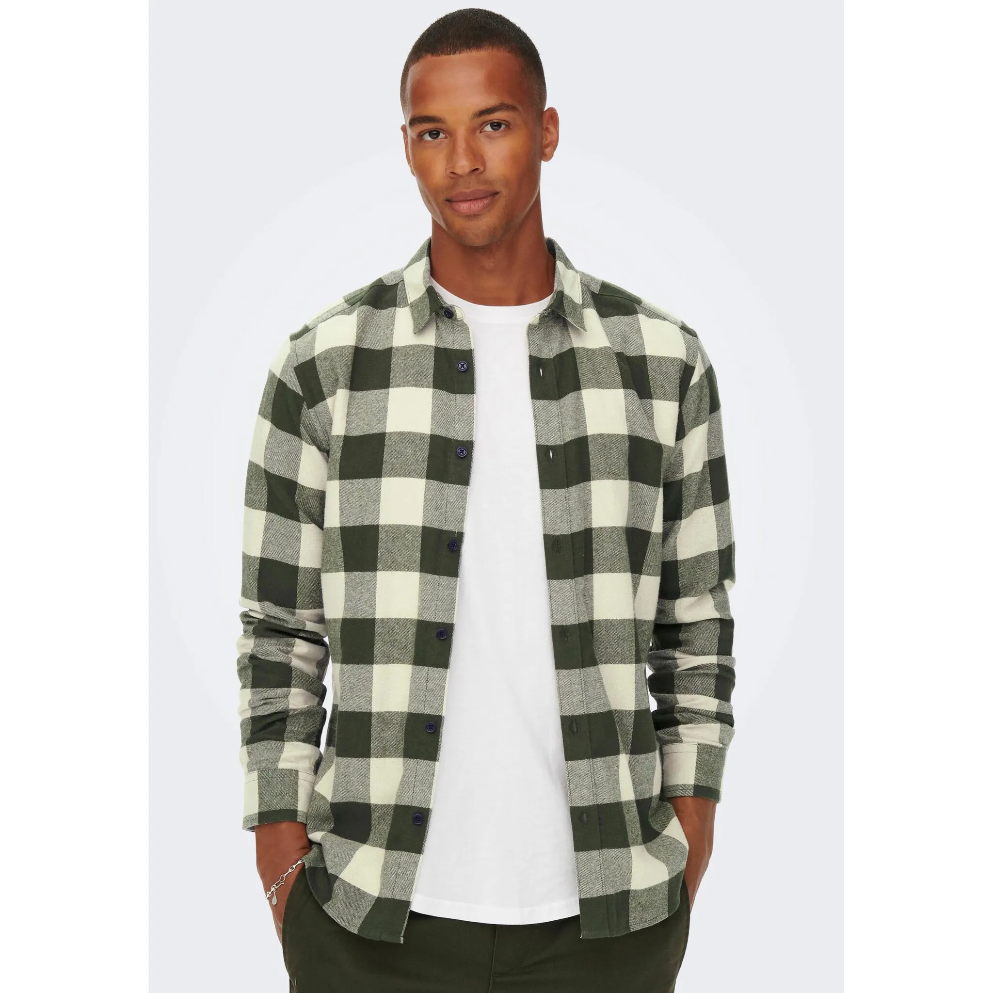 

Рубашка в клетку ONLY & SONS "GUDMUND LS CHECKED SHIRT", оливковый