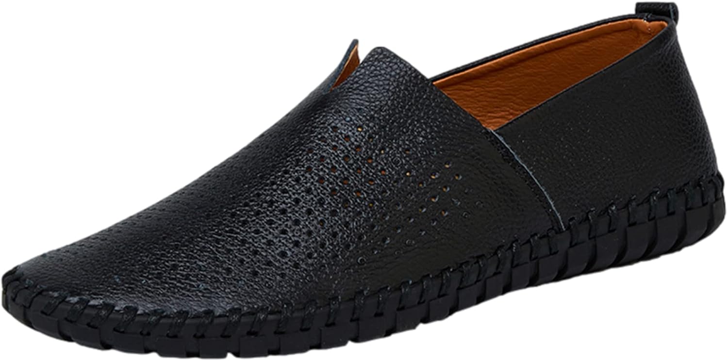 

Мужские лоферы из натуральной кожи, мягкая подошва ручной работы, летние слипоны с вырезами для повседневной и автомобильной езды Jamron, черный