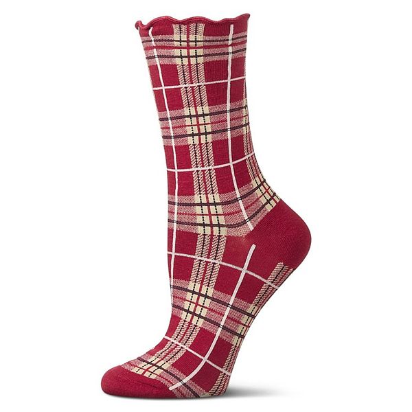 

Женские классические носки с рюшами в клетку Memoi, Red