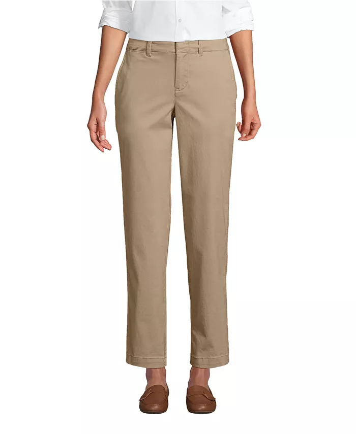 

Женские чинос-брюки Mid Rise Classic Straight Leg с укороченным штанином Lands' End, коричневый/бежевый