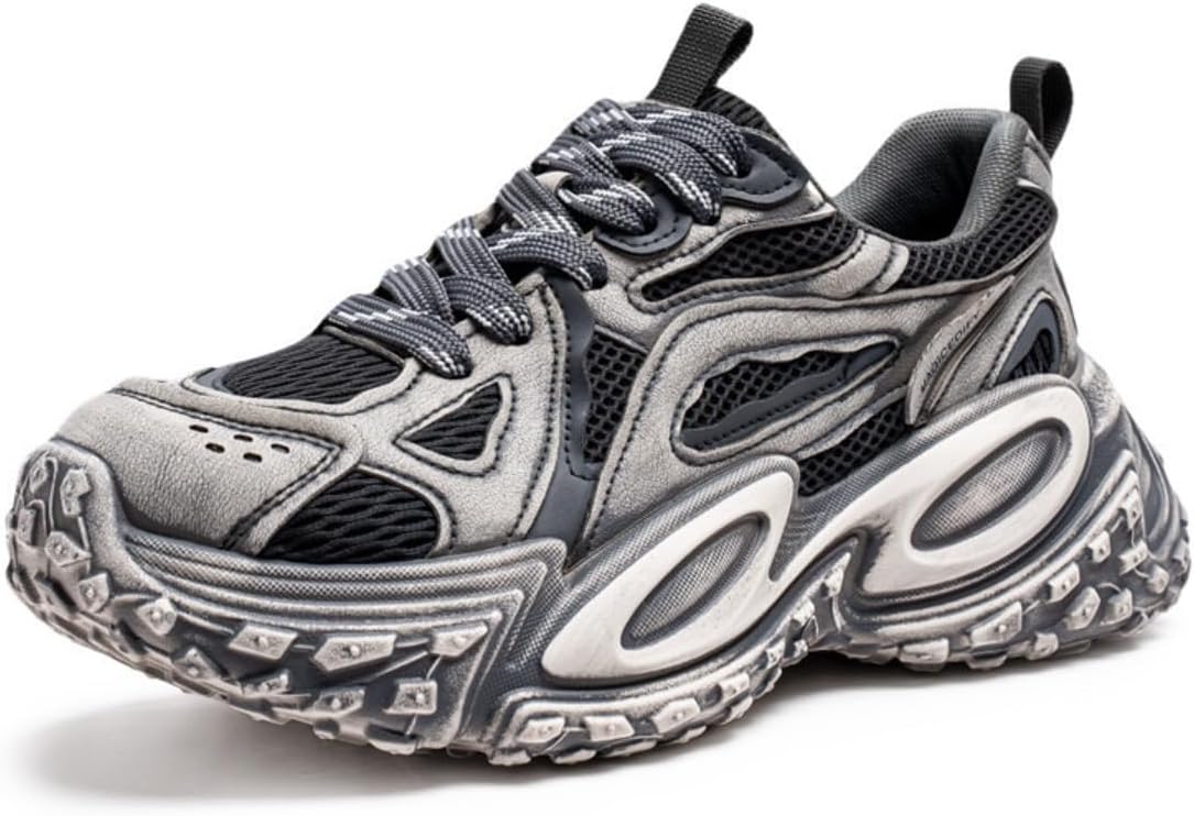 

Стильные массивные кроссовки из сетчатой кожи с превосходной амортизацией для мужчин для повседневного городского и уличного использования уникальный потертый дизайн для модников Zixcplaz, серый