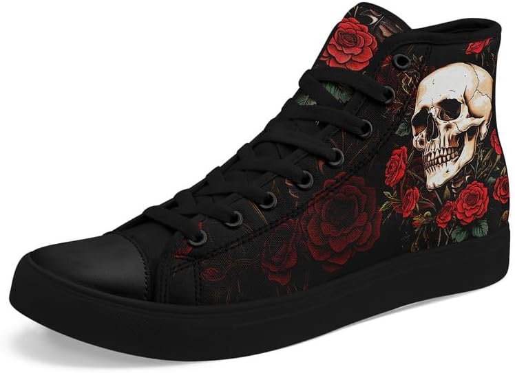 

Женские/мужские модные высокие кеды на шнуровке AWSOLE с черепом, черные текстильные кроссовки, нескользящие, удобные для повседневной носки и прогулок